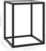 A black metal frame side table with a glass top, shown from a slightly elevated front-left angle against a white background. Dimensions are indicated by text overlays. Náhled obrázku produktu