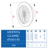 A technical drawing of a round ventilation grille with dimensions and a table of specifications. Náhled obrázku produktu