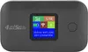 A black portable 4G/5G LTE WiFi router with a small screen displaying network status, battery, and connection details. Podgląd zdjęcia produktu