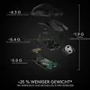 An exploded view of a computer mouse, showing its internal components and weight reduction details. Produktbild-Vorschau