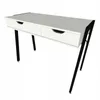 A white desk with black legs and two drawers, shown from a slightly elevated angle against a white background. Podgląd zdjęcia produktu