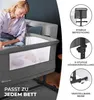 A woman is looking down at a baby in a bedside crib next to a bed. The image also includes diagrams highlighting product features. Náhled obrázku produktu
