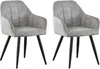 Two gray dining chairs with black legs on a white background. Voir les images du produit