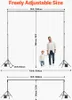 A diagram illustrating the adjustable size of a photography backdrop stand, with figures of a man and child for scale. Náhľad obrázku produktu
