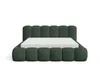 A green upholstered bed frame with a white mattress on a white background. Voir les images du produit