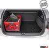 The interior of a car trunk with a black rubber mat and a red crate with items inside. Produktbild-Vorschau