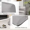 A collage of close-up shots of a gray floor chair, highlighting its stitching and upholstery, with a hint of a living room setting in the background. Anteprima dell’immagine prodotto