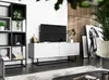 A modern living room scene with a TV stand, shelving unit, and artwork. Produktbild-Vorschau
