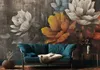 Muralo Vlies Fototapete bunte BLUMEN Blätter Beton Retro Produktbild-Vorschau 9