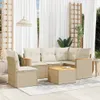 6-tlg. Garten-Sofagarnitur mit Kissen Beige Poly Rattan Produktbild-Vorschau 2