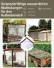 Collage mit klaren schweren wasserdichten Abdeckungen auf einer Pergola, einem Hühnerstall und einem Gartenbeet, mit einem Stapel der Abdeckungen Anteprima dell’immagine prodotto