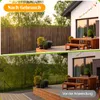 A split image showing a garden fence before and after application, with outdoor furniture and plants. Produktbild-Vorschau
