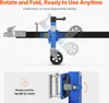 A trailer jack with wheels is shown in two configurations, demonstrating its rotation and folding capabilities. Náhled obrázku produktu
