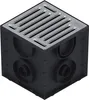A black drainage box with a gray grate on top, shown from a slightly elevated angle. Produktbild-Vorschau