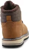 The back view of a brown men's boot with a fur lining. Voir les images du produit