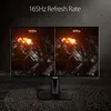 A computer monitor displaying two different refresh rates side-by-side, with a dark, textured background. Produktbild-Vorschau