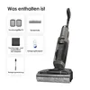 A floor cleaning device and its accessories are displayed against a white background, with text indicating the contents of the package. Produktbild-Vorschau