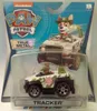 A toy vehicle, specifically a Paw Patrol True Metal vehicle featuring the character Tracker, is displayed in its retail packaging. Produktbild-Vorschau