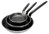 A set of three nested frying pans with black handles, presented against a white background. Podgląd zdjęcia produktu