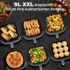 A collage of images showing different foods being cooked in air fryers, with text overlay. Produktbild-Vorschau