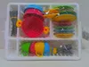 A set of colorful toy kitchen dishes in a white drying rack, all wrapped in clear plastic netting. Náhľad obrázku produktu