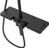A close-up view of a black shower set with a shelf and controls. Produktbild-Vorschau