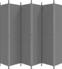 A gray, folding screen room divider with multiple panels and metal support poles. Voir les images du produit
