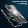 A clear phone case with a magnetic charging accessory attached, shown with a phone inside displaying a charging icon. Produktbild-Vorschau