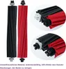 Two roller brushes for a robot vacuum cleaner, one black and one red, are shown side-by-side. Close-up insets show the attachment mechanism. Produktbild-Vorschau