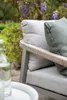 Close-up of outdoor furniture with cushions and a bottle of water on a table. Produktbild-Vorschau