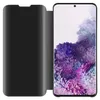 A black flip case for a smartphone is shown open, revealing the phone's screen with a floral wallpaper. Náhled obrázku produktu