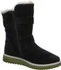 A black winter boot with white fur trim and two buckle straps. Produktbild-Vorschau
