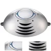 A silver, oval-shaped air purifier with black vents and blue accents. Produktbild-Vorschau