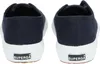The back view of a pair of navy blue Superga sneakers with white soles. Produktbild-Vorschau
