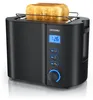 A black toaster with toast in it sits on a white surface. Produktbild-Vorschau