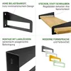 Collage of four images showcasing shelf brackets and their features. Podgląd zdjęcia produktu