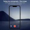 A smartphone screen displaying a camera interface against a dark blue, abstract landscape background. Produktbild-Vorschau