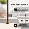 A close-up of a dark pole with mounting hardware and text overlays highlighting product features. Produktbild-Vorschau