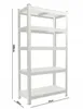 A white, five-tier shelving unit is shown against a white background with dimensions indicated. Náhled obrázku produktu