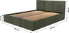 A bed frame with a headboard and slatted base, shown with dimensions indicated by measurement lines and text. Produktbild-Vorschau