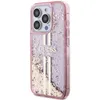 A pink iPhone 15 Pro case with liquid glitter and gold stripes. Náhľad obrázku produktu