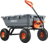A four-wheeled garden cart with a gray tub and orange handle and accents, shown on a white background. Anteprima dell’immagine prodotto