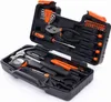 A black tool case with various tools inside, including screwdrivers, pliers, a hammer, and a tape measure. The tools have orange and silver accents. Produktbild-Vorschau
