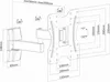 Diagram showing the dimensions and movement capabilities of a wall mount. Produktbild-Vorschau