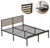 XMTECH Kovová posteľ 140x200 cm, čierna, vzhľad dreva – Náhľad obrázku produktu 1