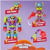 A collage of SuperThings toys and accessories, with text labels indicating their names and features. Náhľad obrázku produktu