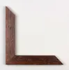 A corner piece of a dark brown, weathered wood-effect picture frame is shown against a white background. Produktbild-Vorschau
