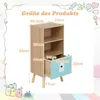 A diagram showing the dimensions of a children's bookshelf with a bear-themed drawer. Anteprima dell’immagine prodotto