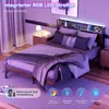 Bettgestell 140x200 cm mit Lochwand-Kopfteil, Metallbett Produktbild-Vorschau 2