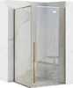 A modern shower cabin with gold accents, set against a marble-tiled wall. Produktbild-Vorschau